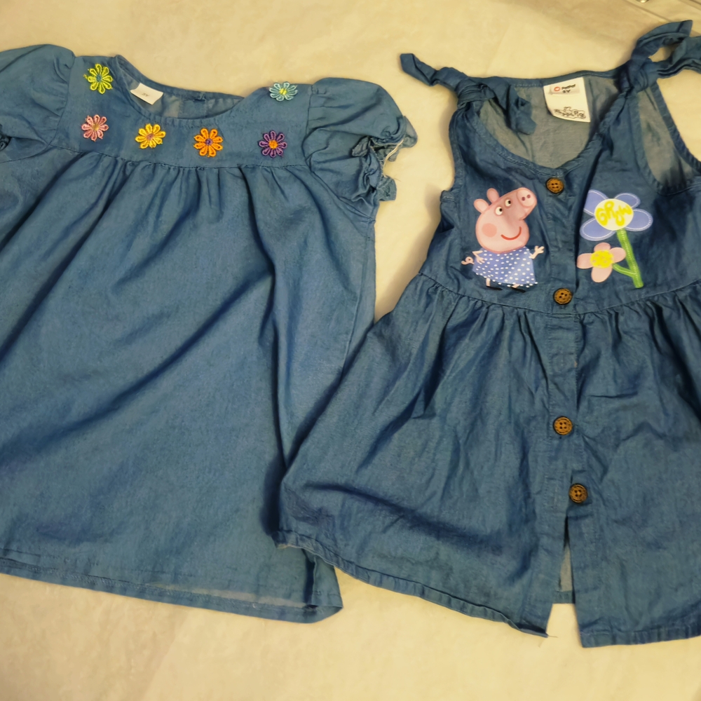 Peppa Pig Blue Denim Dress Set with Floral Accents